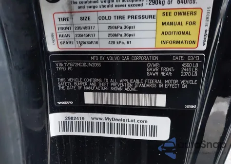 2013 Volvo C70 T5 from USA, damaged, VIN YV1672MC3DJ142066